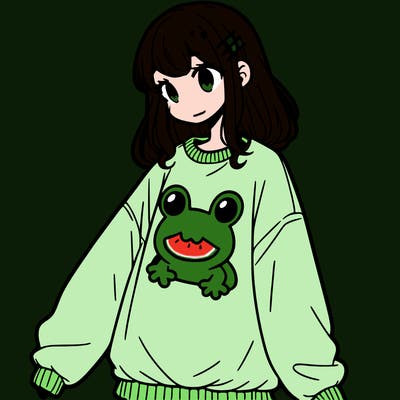 girl wearing frogging sweatshirt