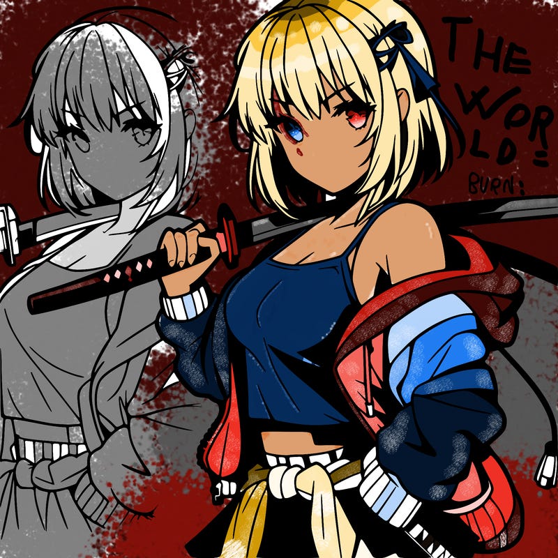 anime girl with sword in cool pose