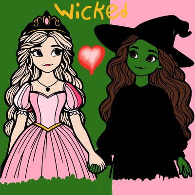 a princess and a witch holding hands realistic