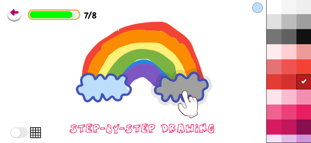 Kids Drawing, Doodle Painting - Eine Schritt-für-Schritt-Zeichenanleitung für Kinder mit einem bunten Regenbogen und Wolken