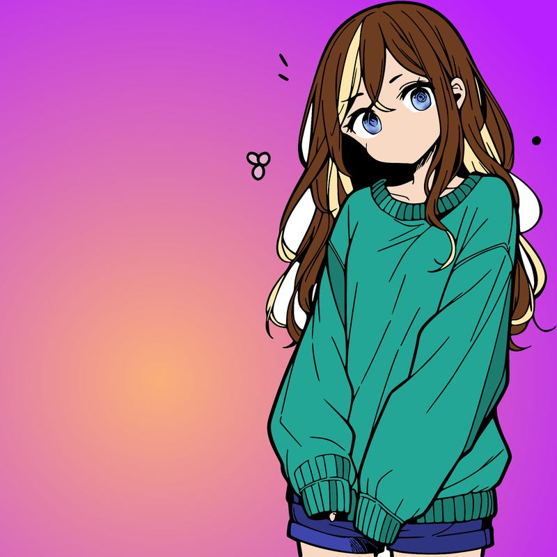 manga teen girl  in a sweater and baggy pants