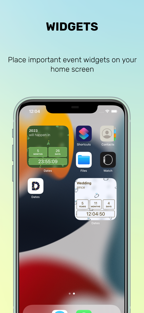 Countdown. Time to event. - iPhone home screen featuring aesthetic event countdown widgets for upcoming and past milestones