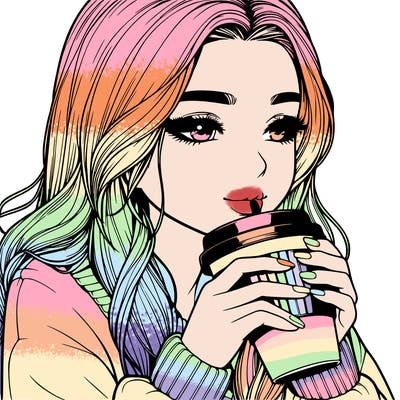 realistic girl drinking coffee