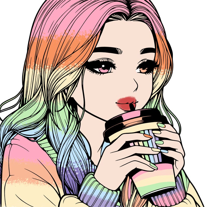 realistic girl drinking coffee
