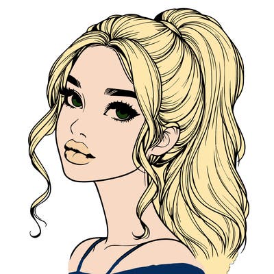 realistic girl with a ponytail on her hair and lips