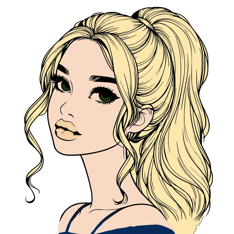 realistic girl with a ponytail on her hair and lips