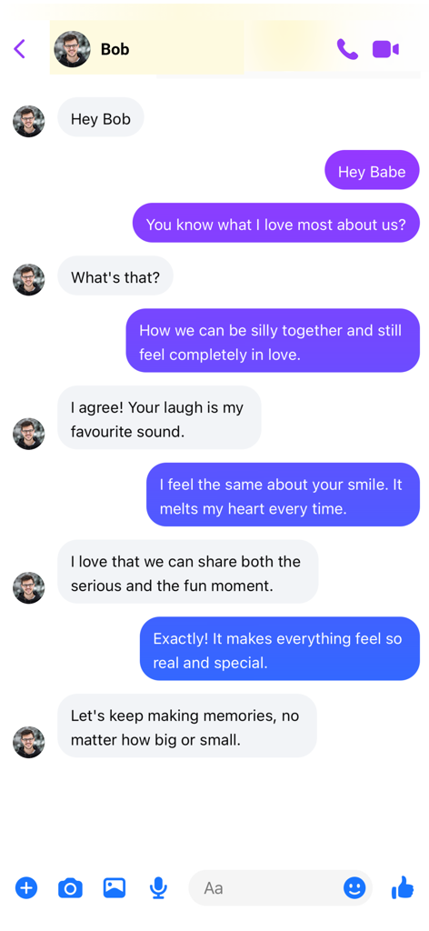 Text Yourself－Chat Story Maker - Uma captura de tela mostrando uma conversa de texto romântica entre dois personagens em um criador de histórias de chat.