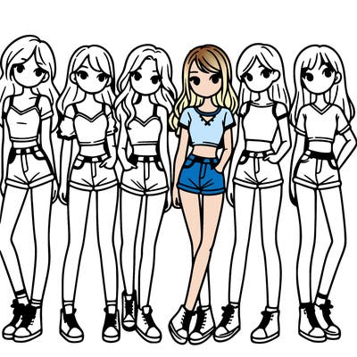 a group of girls wearing crop tops and shorts
