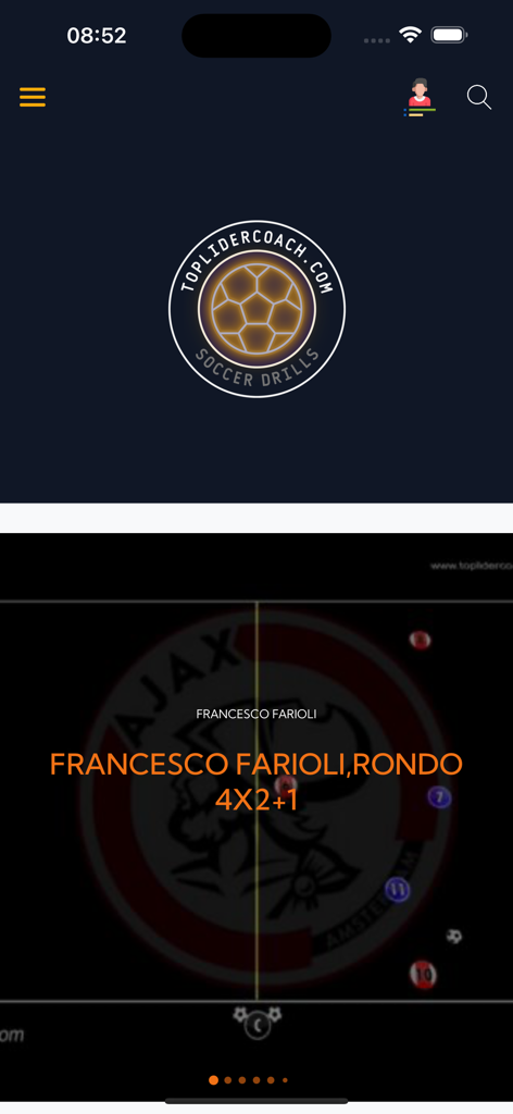 Toplidercoach app interface displaying a tactical soccer rondo drill