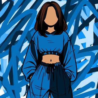 realistic girl faceless with baggy pants and a crop top