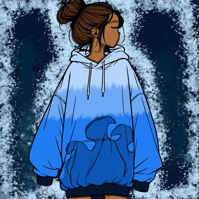 realistic girl with a oversized sweatshirt on and a bun