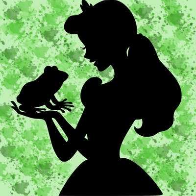 a shadow of a princess holding a frog realistic
