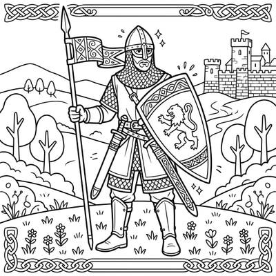 Embark on a historical journey with this captivating Early Medieval Knight coloring page, showcasing a valiant warrior from ancient times. Perfect for history enthusiasts, it invites you to bring the legendary era of knights to life with your favorite colors.