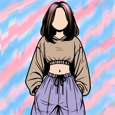 realistic girl faceless with baggy pants and a crop top