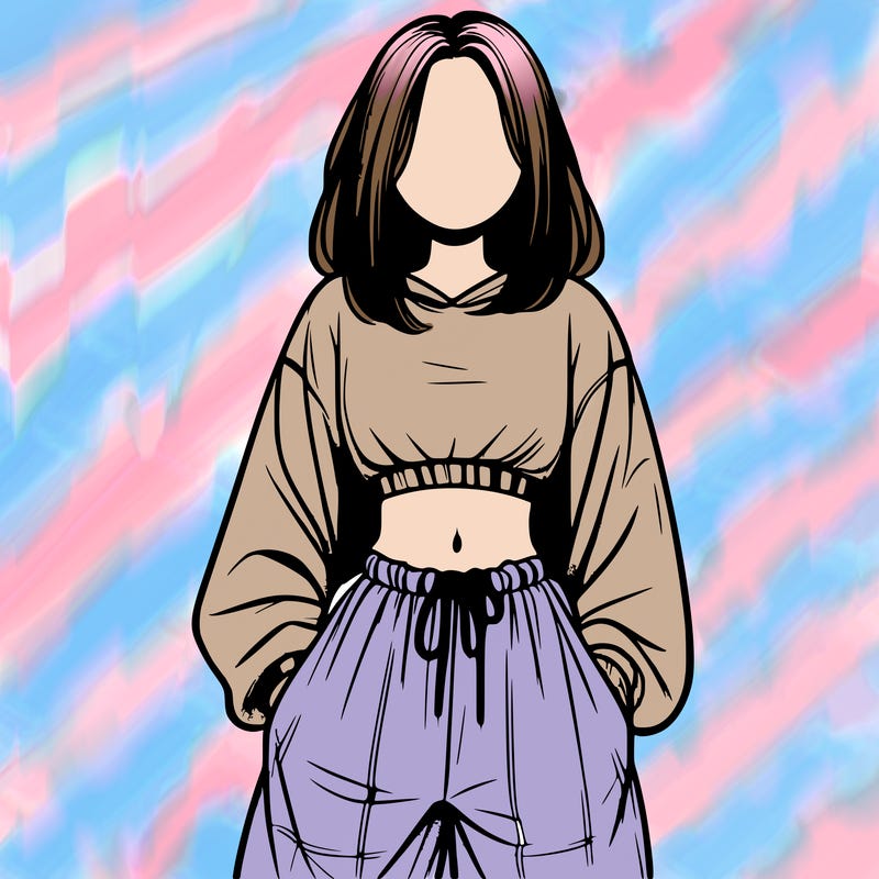 realistic girl faceless with baggy pants and a crop top