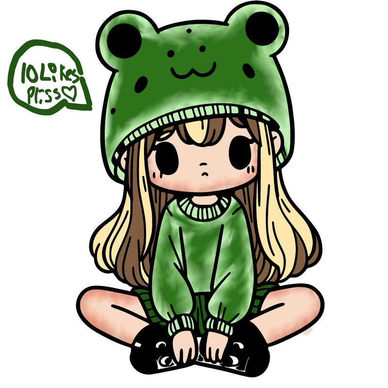 a girl wearing a frog hat and some frog socks