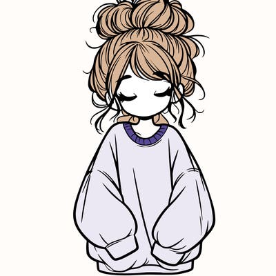 girl with baggy sweatshirt and messy bun