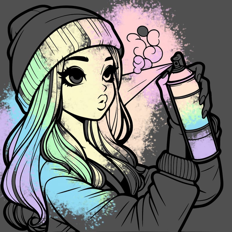 realistic girl spray painting