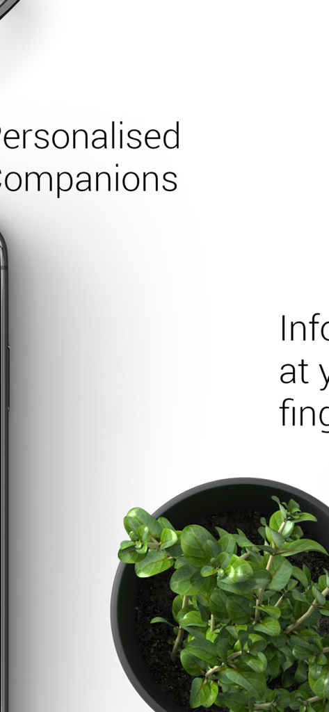 A promotional screen for the UNIMAS Now app featuring text about personalized companions and campus information access alongside a small potted plant.