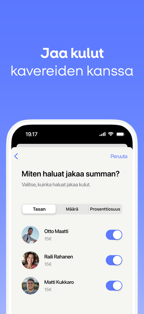 MobilePay - MobilePay app interface for sharing expenses and splitting bills with friends.