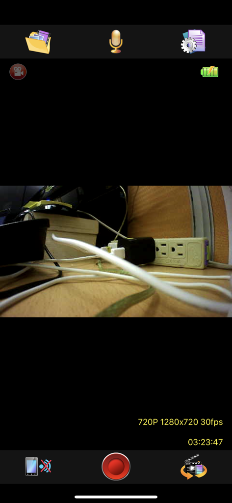 GoPlus Cam - GoPlus Cam mobile app interface showing a live video feed with recording controls and device status indicators