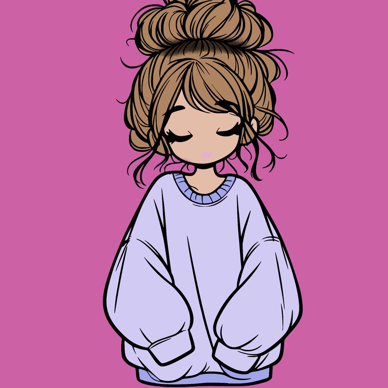 girl with baggy sweatshirt and messy bun