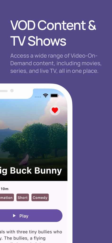 Simple IPTV - Live Player - Simple IPTV app showing VOD content and TV shows with a movie detail view