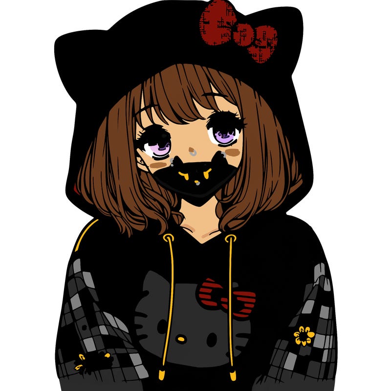 a girl wearing a hello kitty sweater with hood also realistic