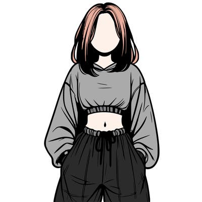 realistic girl faceless with baggy pants and a crop top