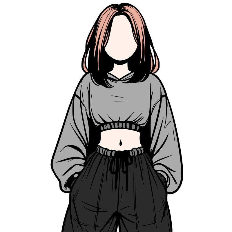 realistic girl faceless with baggy pants and a crop top