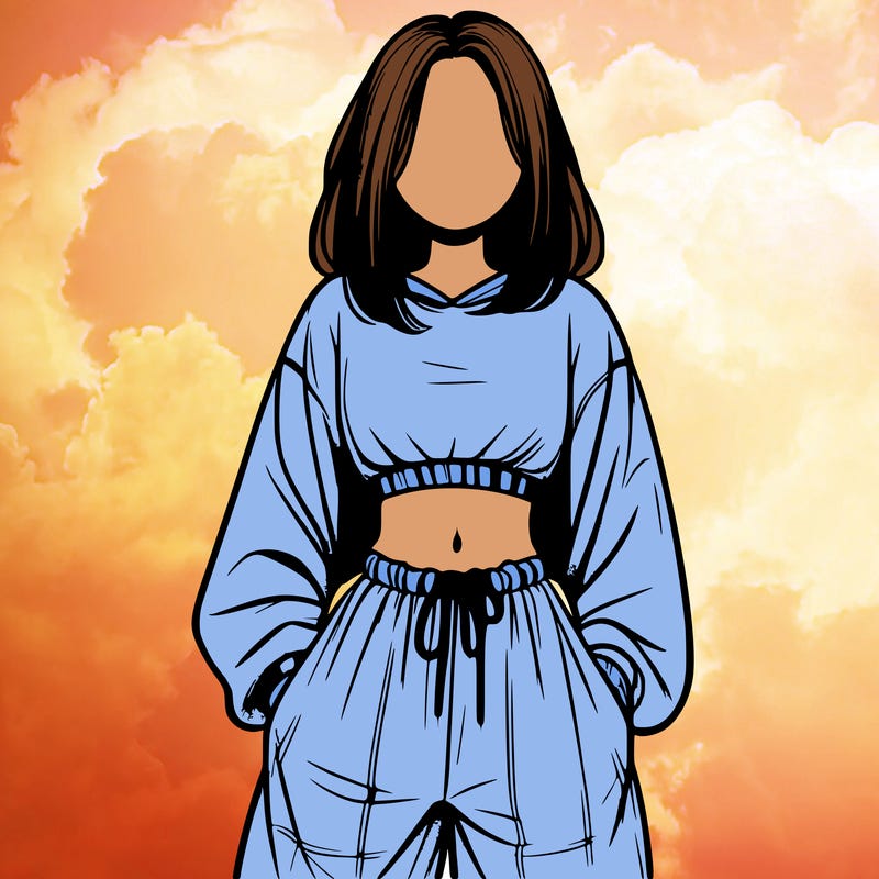 realistic girl faceless with baggy pants and a crop top