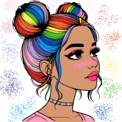 realistic girl with buns on the top of her head