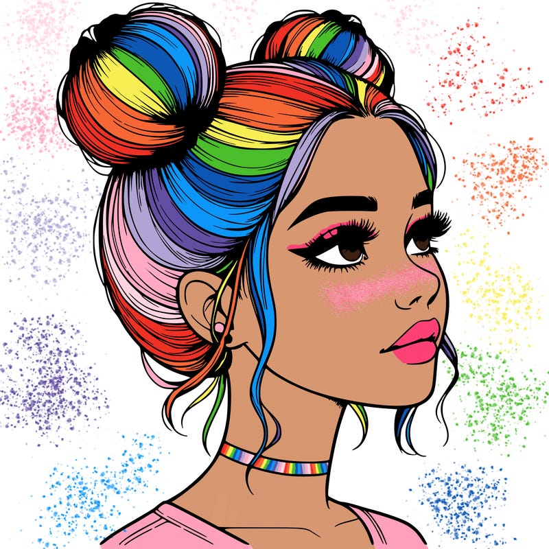 realistic girl with buns on the top of her head