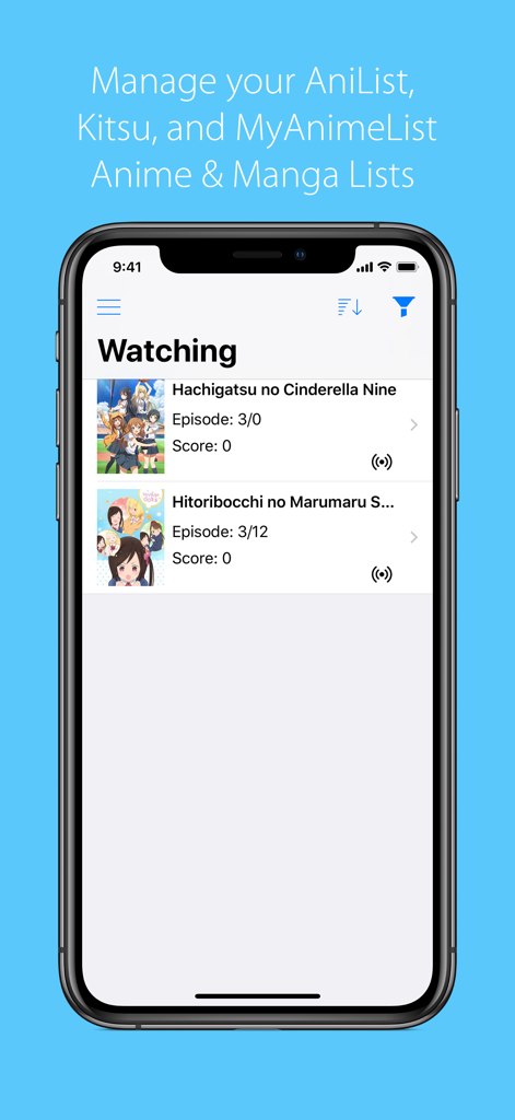Shukofukurou - Shukofukurou mobile app interface showing a list of anime titles being tracked under the watching section