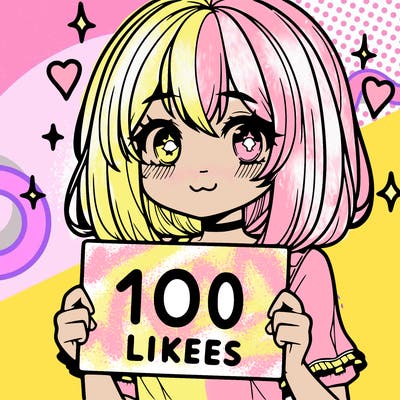 anima girl holding a 100 likes sign in her hand