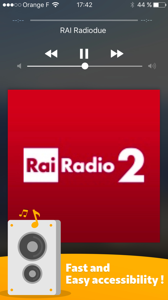 Italien Radio mobile App-Player-Oberfläche, die RAI Radio 2 streamt