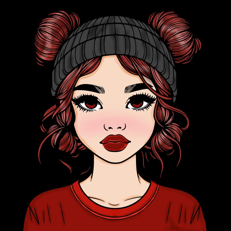 realistic girl with buns in her hair with a beanie on