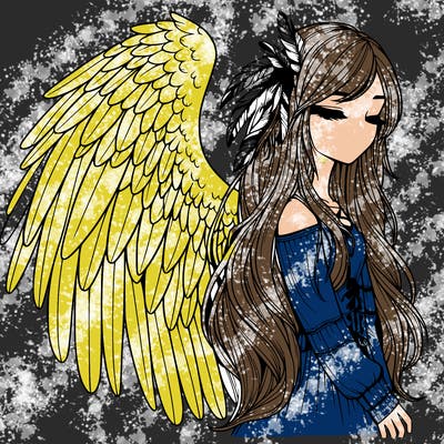 realistic girl with bird wings and some feathers in her hair