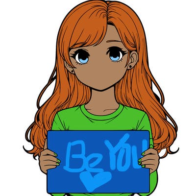 realistic girl holding a sign