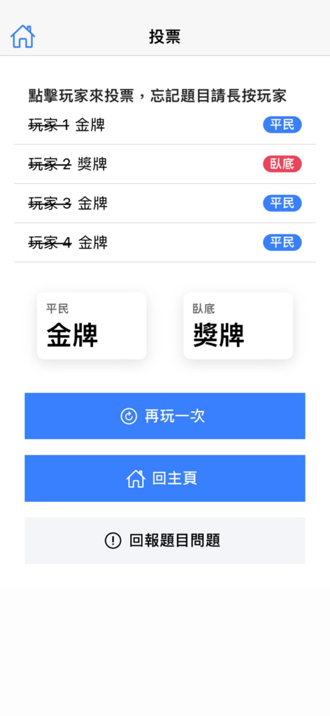 Find the Undercover game screen showing voting results and player roles