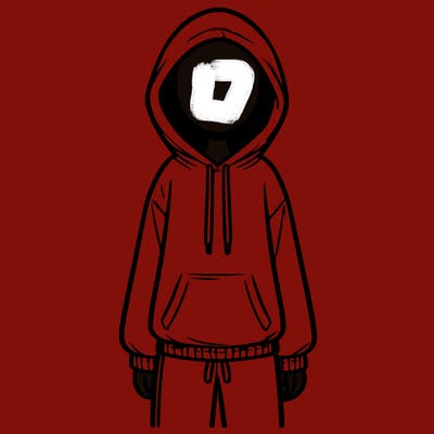 faceless girl in a tracksuit with a hood on and no hair