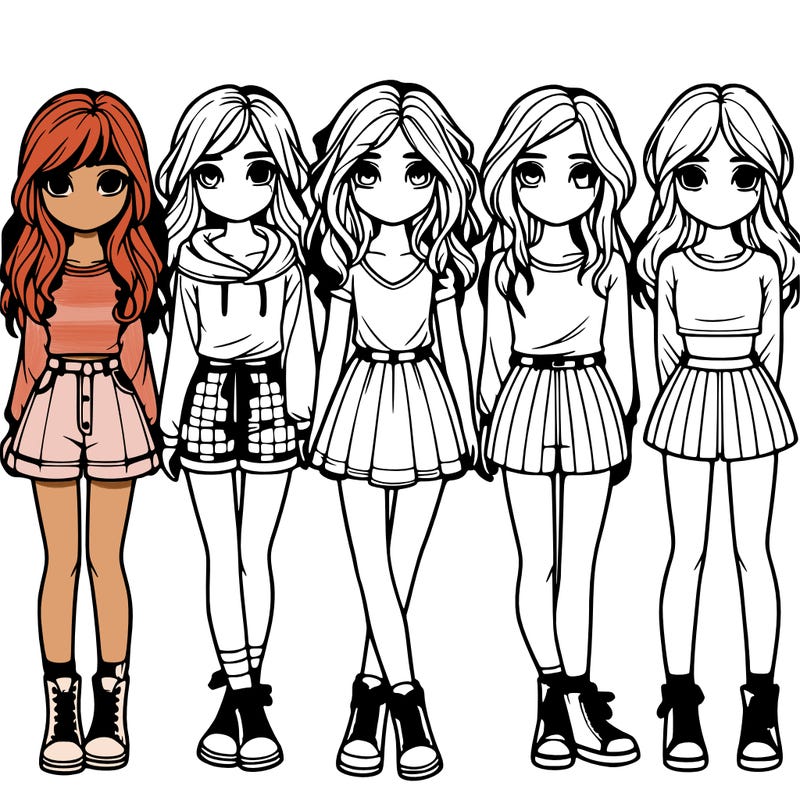 group of 6 realistic girls in a row