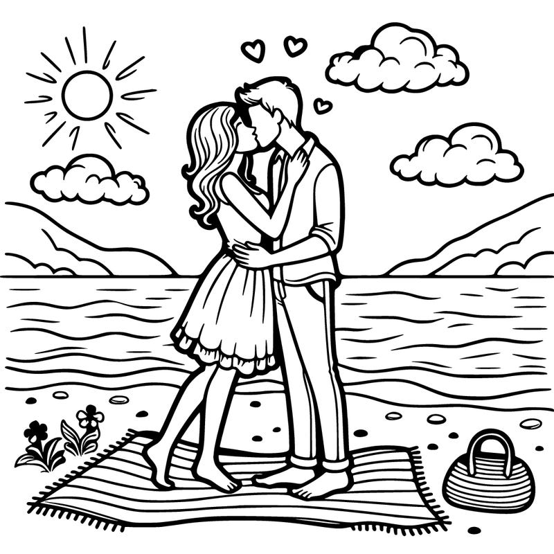 kissing at beautiful beach