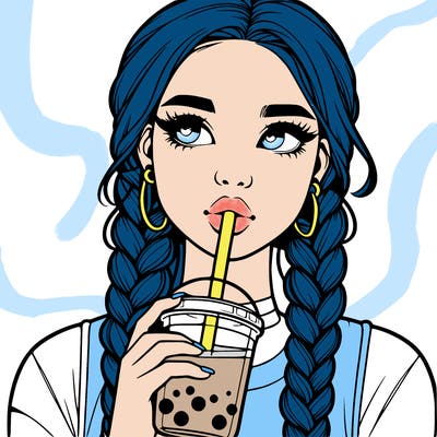 realistic girl with braided hair drinking boba