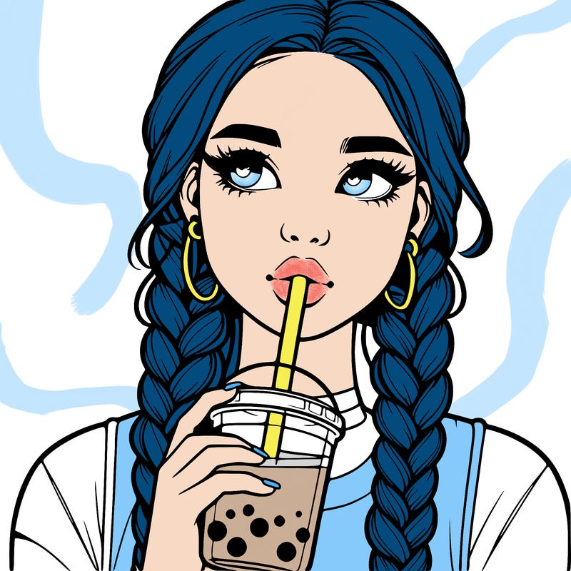 realistic girl with braided hair drinking boba