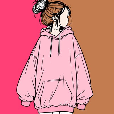 realistic girl with a oversized sweatshirt on and a bun