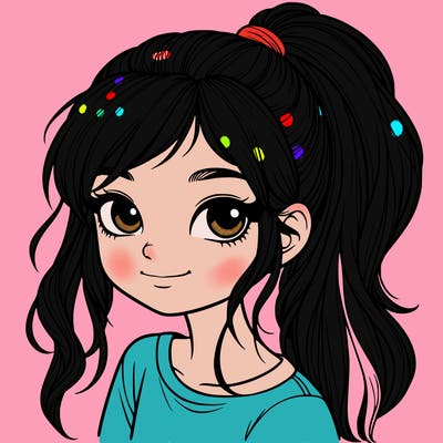 realistic girl with ponytail