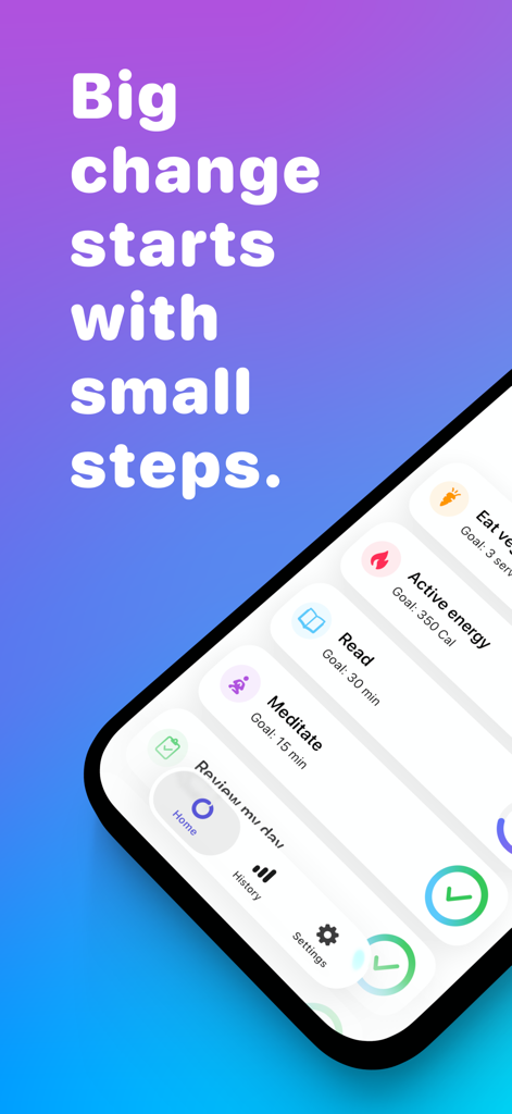 Awesome Habits: Habit Tracker - Awesome Habits app interface showing habit tracking lists for reading and meditation on a purple gradient background