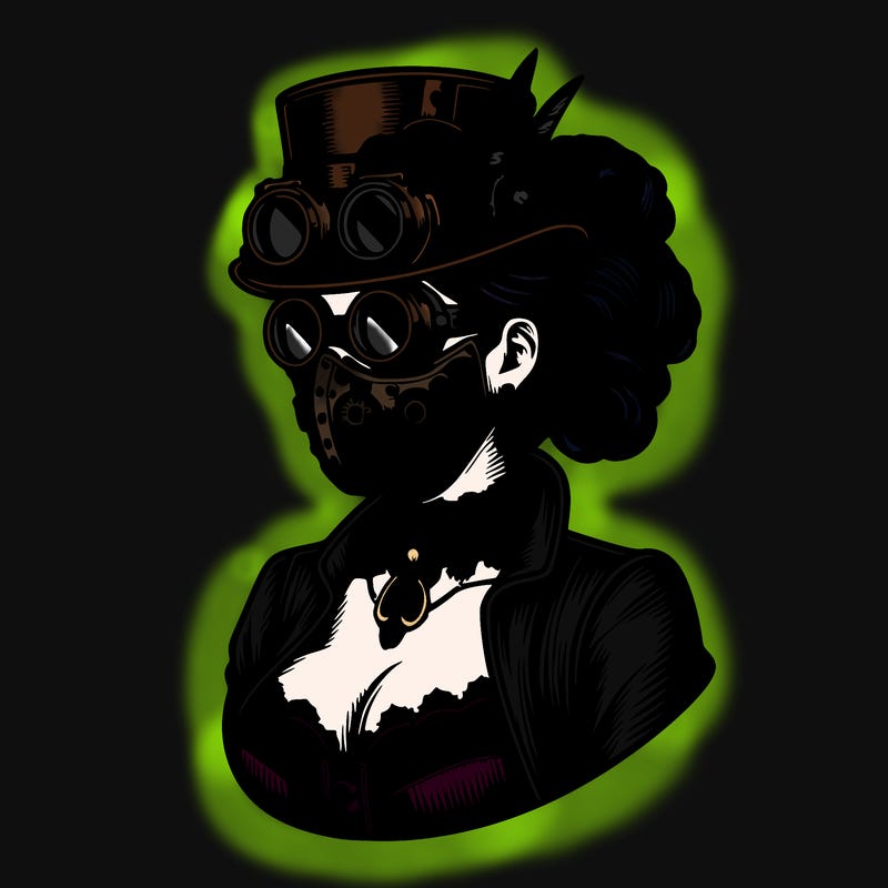 steam punk lady with mask realistic