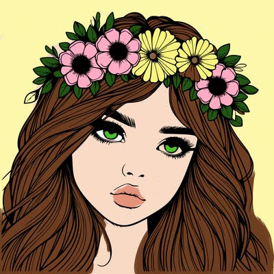 realistic girl with flowers crown